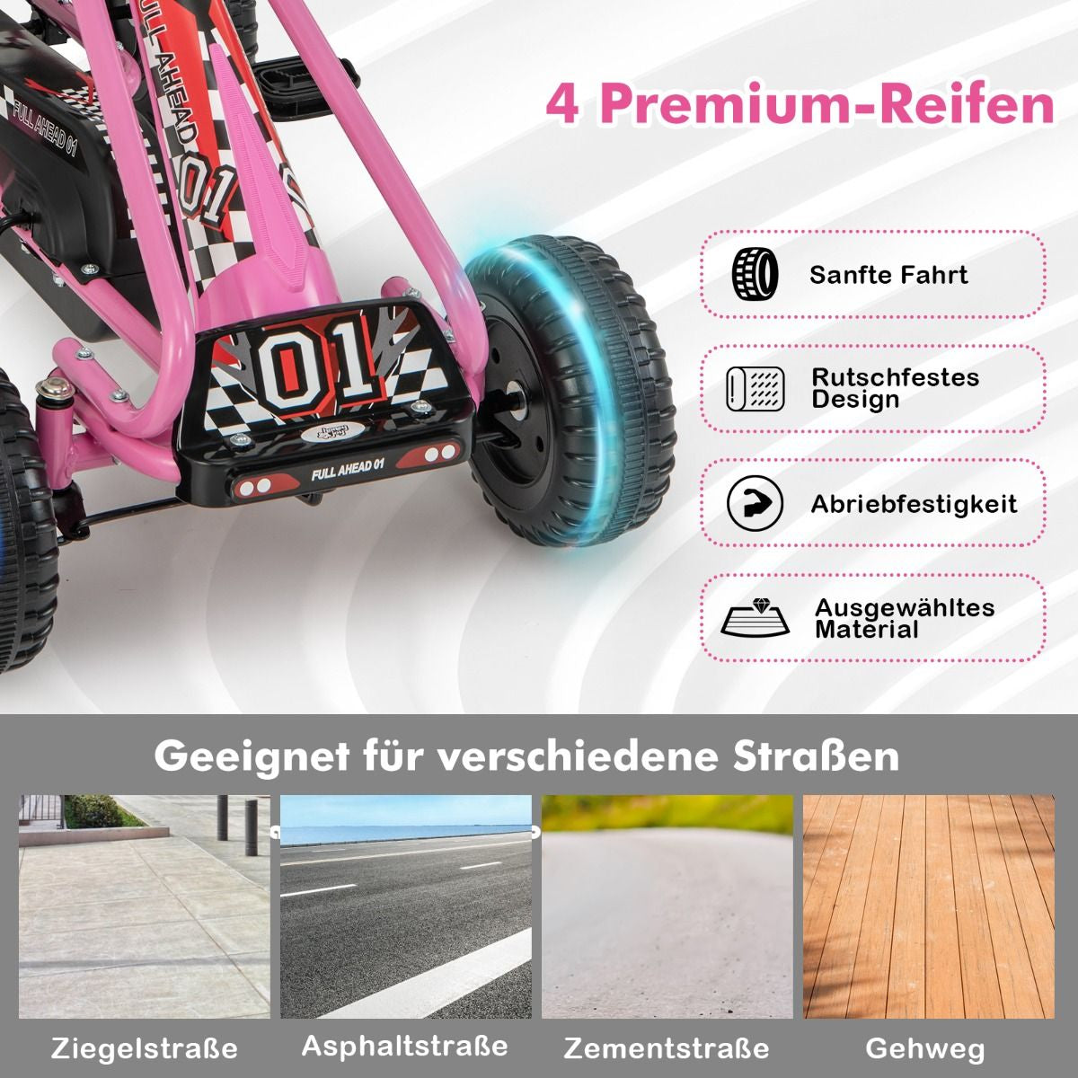Gokart Mit Verstellbarem Sitz & Handbremse Tretauto Bis 30Kg Belastbar Pedal Go Cart