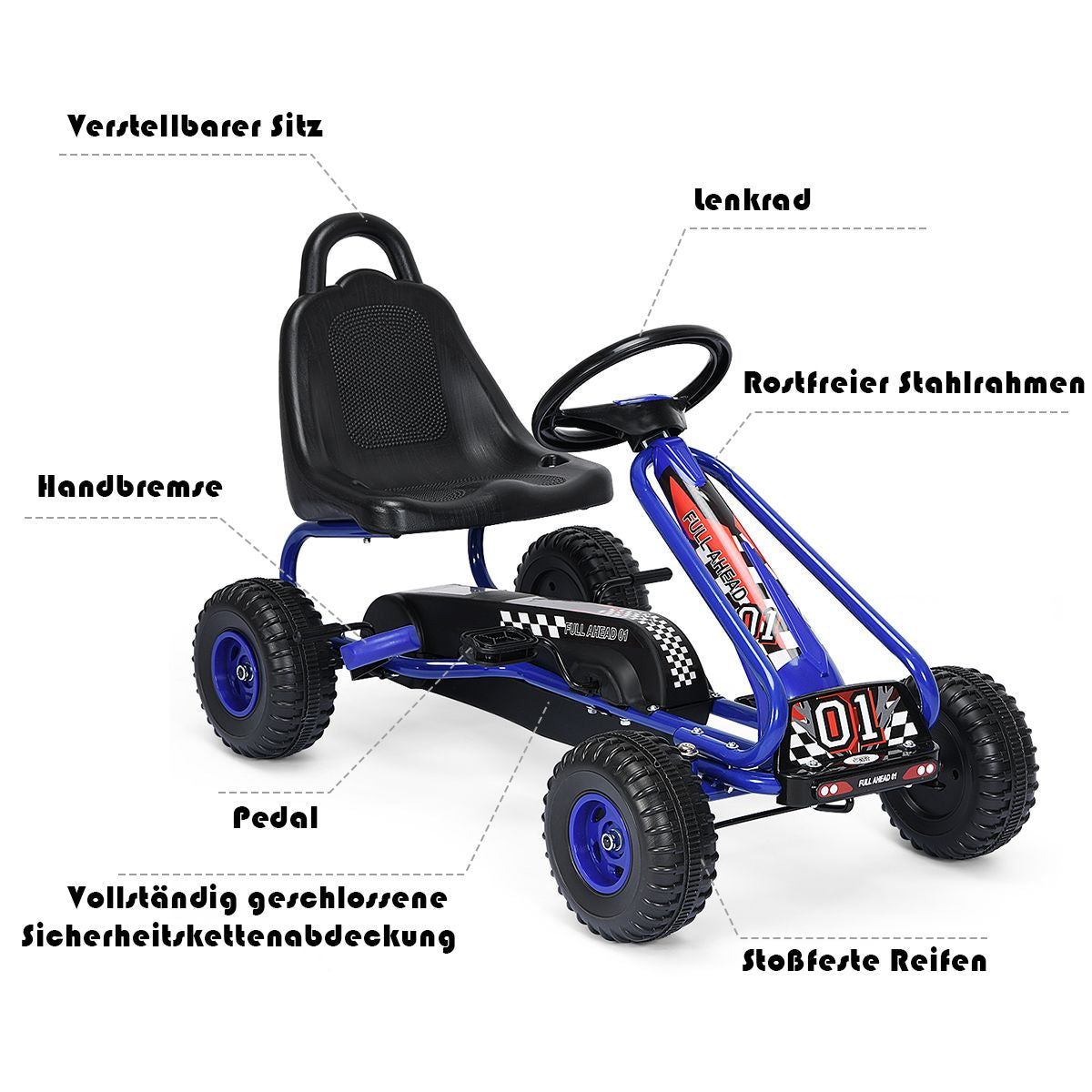 Gokart Mit Verstellbarem Sitz & Handbremse Tretauto Bis 30Kg Belastbar Pedal Go Cart