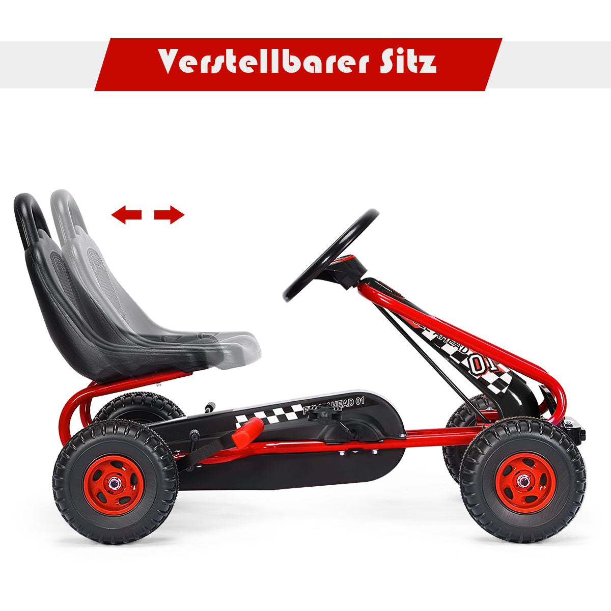 Gokart Mit Verstellbarem Sitz & Handbremse Tretauto Bis 30Kg Belastbar Pedal Go Cart
