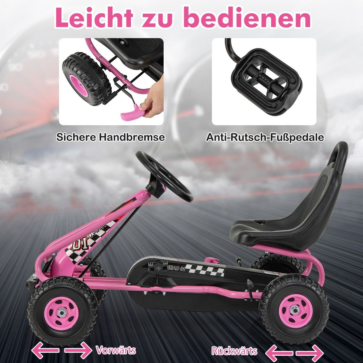 Gokart Mit Verstellbarem Sitz & Handbremse Tretauto Bis 30Kg Belastbar Pedal Go Cart