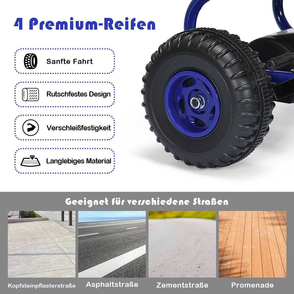 Gokart Mit Verstellbarem Sitz & Handbremse Tretauto Bis 30Kg Belastbar Pedal Go Cart