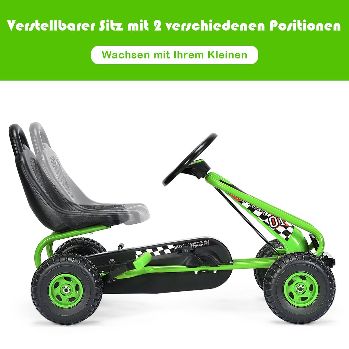 Gokart Mit Verstellbarem Sitz & Handbremse Tretauto Bis 30Kg Belastbar Pedal Go Cart