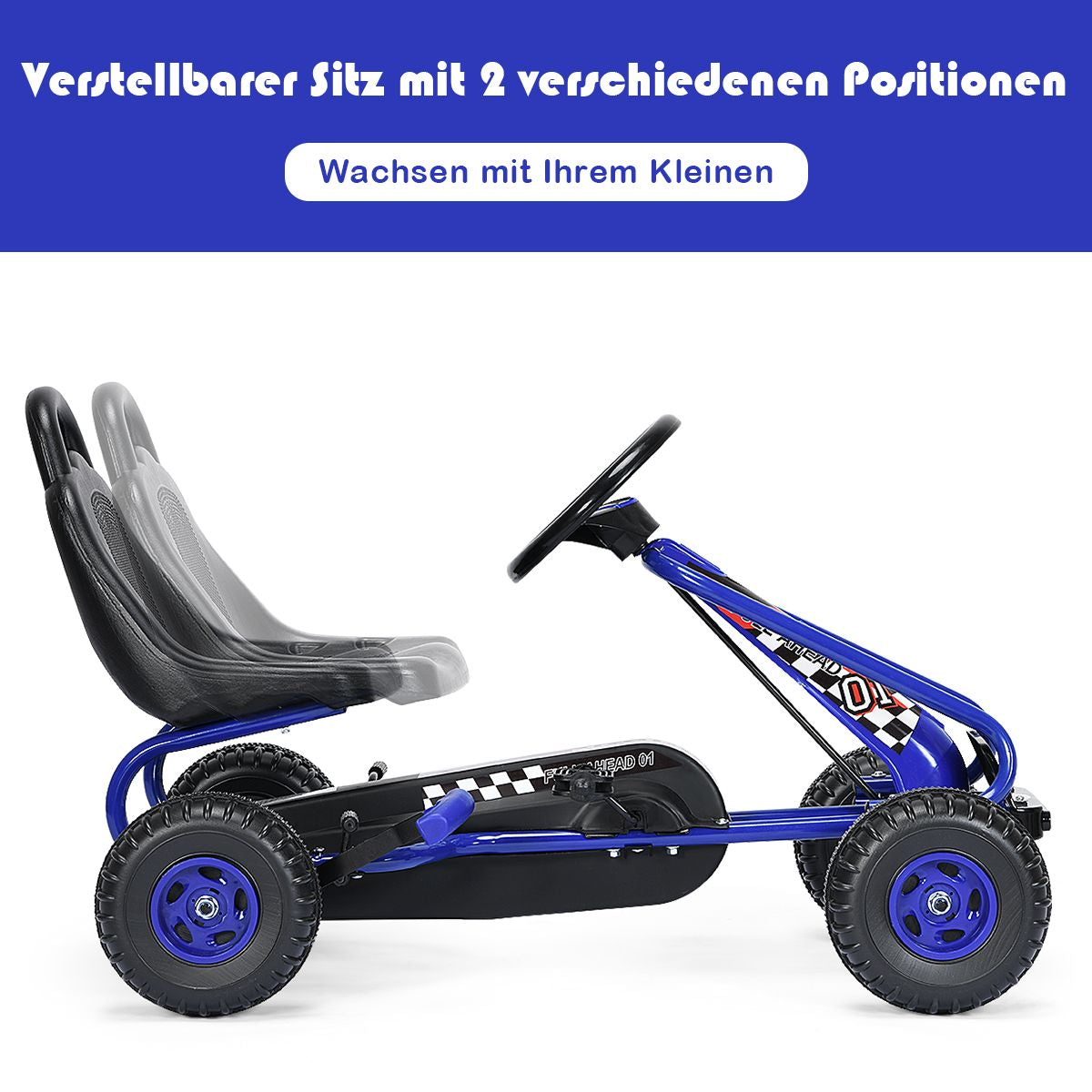Gokart Mit Verstellbarem Sitz & Handbremse Tretauto Bis 30Kg Belastbar Pedal Go Cart