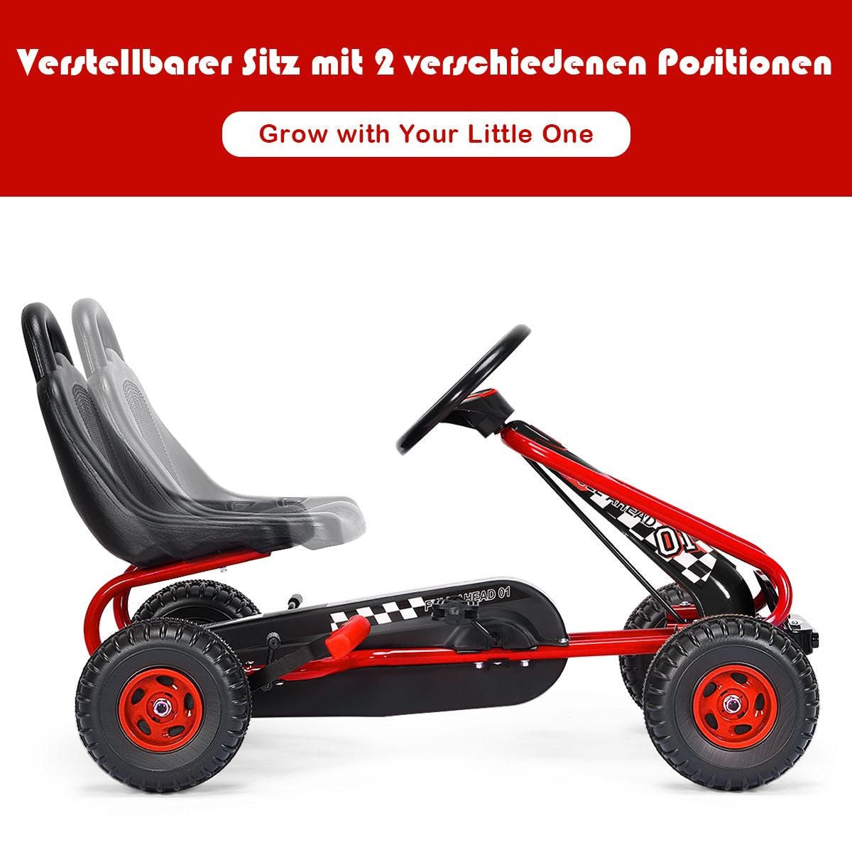 Gokart Mit Verstellbarem Sitz & Handbremse Tretauto Bis 30Kg Belastbar Pedal Go Cart