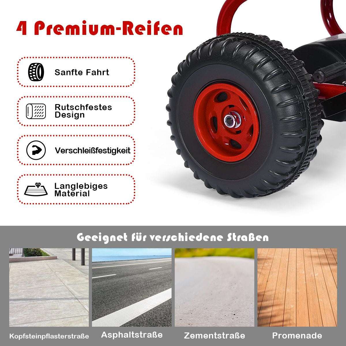 Gokart Mit Verstellbarem Sitz & Handbremse Tretauto Bis 30Kg Belastbar Pedal Go Cart