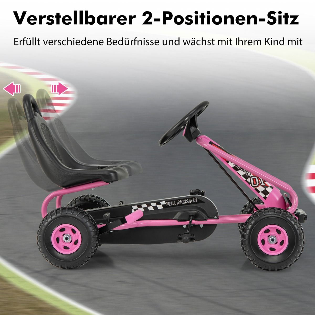 Gokart Mit Verstellbarem Sitz & Handbremse Tretauto Bis 30Kg Belastbar Pedal Go Cart